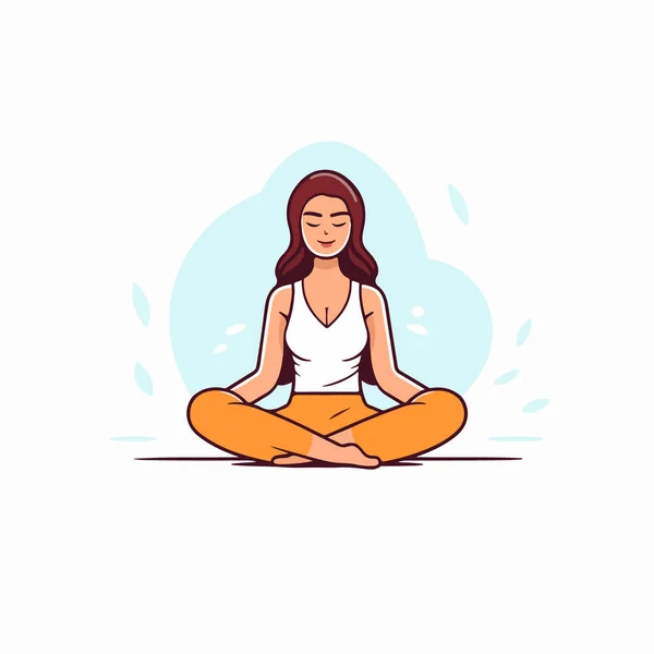 Yoga Vector Illustration Young Woman Lotus Pose Flat Cartoon Vector — Stock Vector