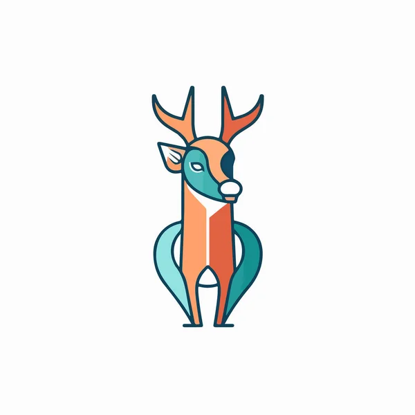 Mignon Cerf Animal Dessin Animé Plat Ligne Art Icône — Image vectorielle