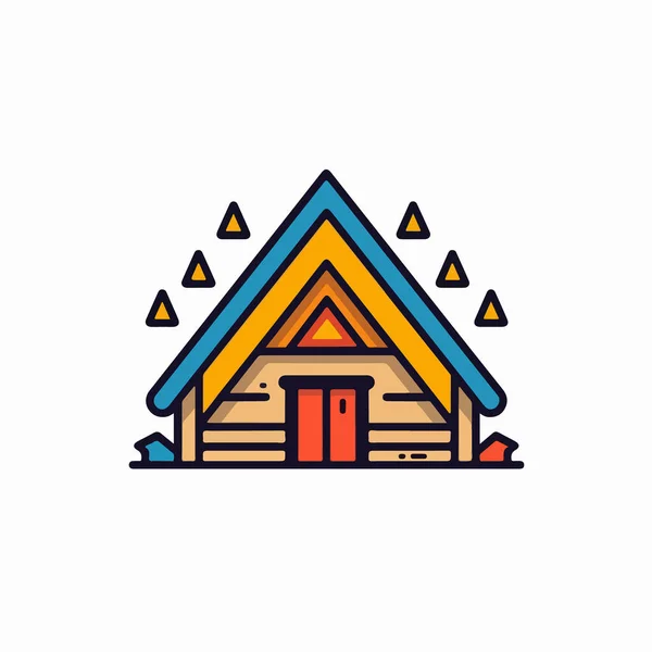 有屋顶和木制图标的充满轮廓风格的房子 — 图库矢量图片