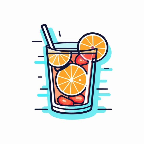 Cocktail Icon Flat Color Line Illustration White Background — Stock Vector