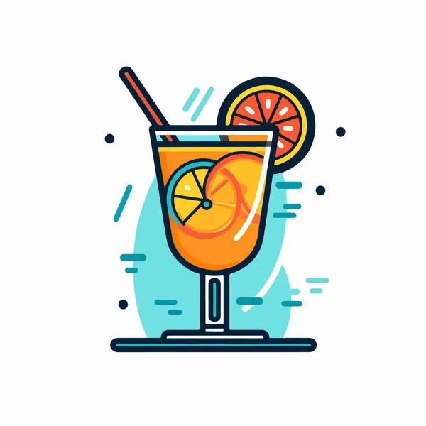 Cóctel Naranja Con Una Copa Limón Naranja Ilustración Vectorial — Vector de stock