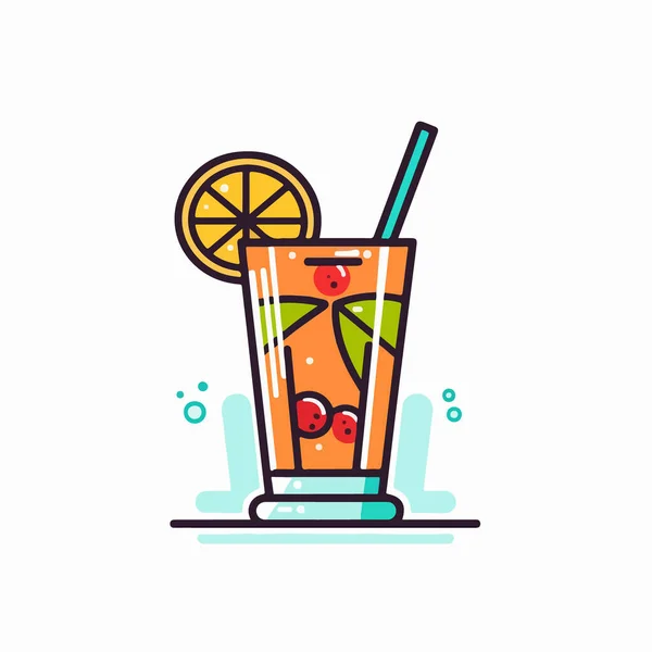 Cocktail Med Halm Platt Stil Vektor Design — Stock vektor
