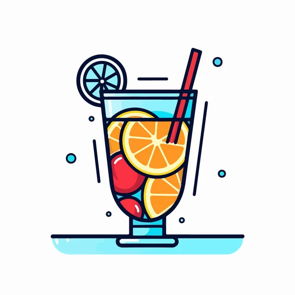 Vektor Illustration Cocktail Med Citron Och Ett Glas Med Ett — Stock vektor