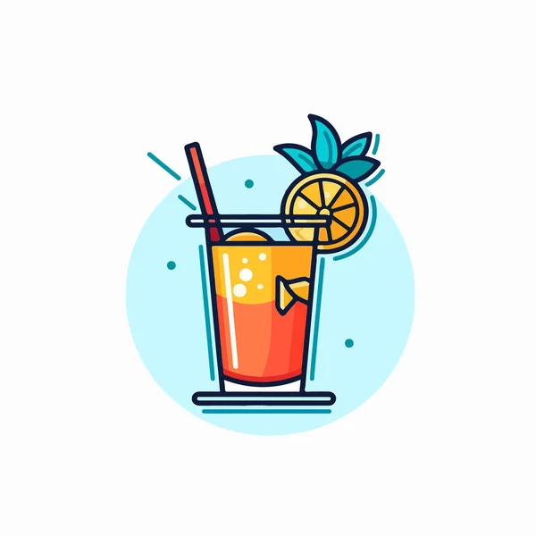 Cocktail Lemon Orange Fruit Lemon Juice Straw Flat Color Vector — Stock Vector