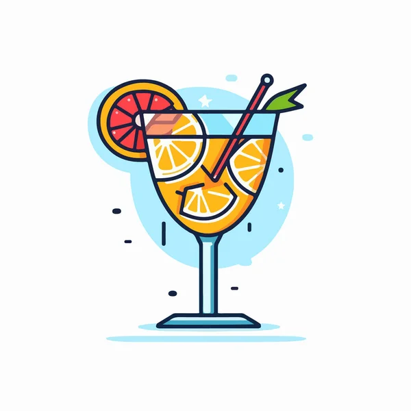 Vektorillustration Eines Cocktails Einem Glas Mit Einer Scheibe Orange Und — Stockvektor