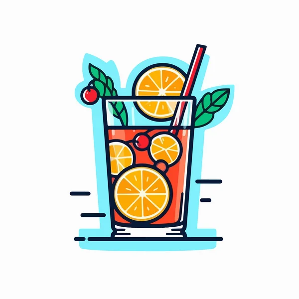 Bebida Naranja Vaso Con Paja Ilustración Vectorial Plana Aislada Sobre — Vector de stock