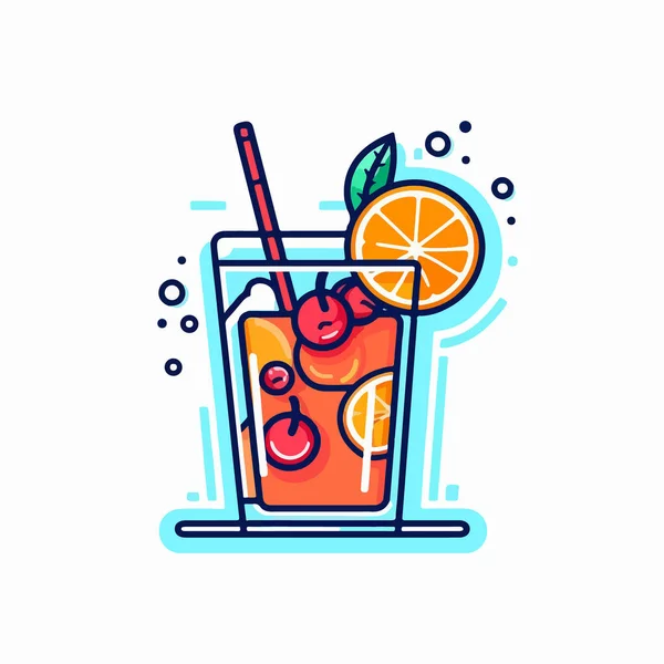 Vector Illustration Cocktail Lemon Glass Juice — Stock Vector