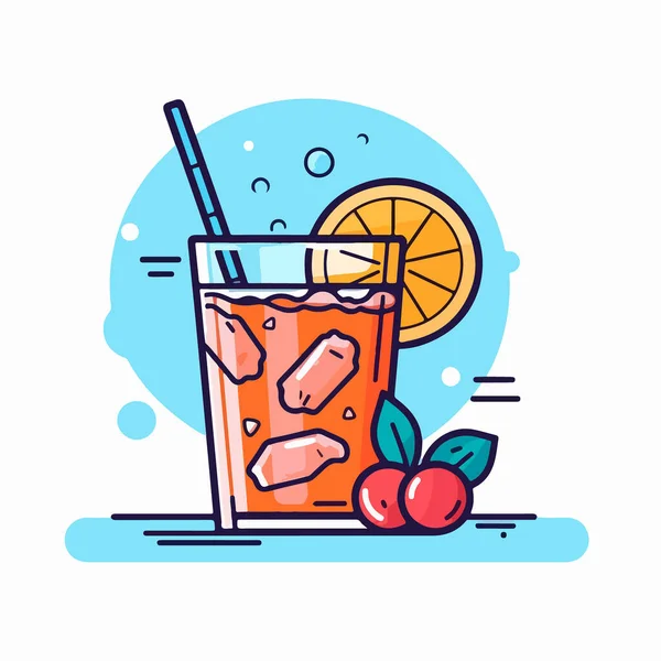 Vectorillustratie Van Een Handgetekende Cocktail Een Glas Met Citroen Vlakke — Stockvector