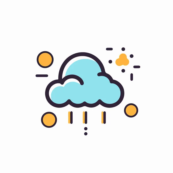 Weather Rain Cloud Rain Sun Line Icon Flat Color Icon — Stock Vector