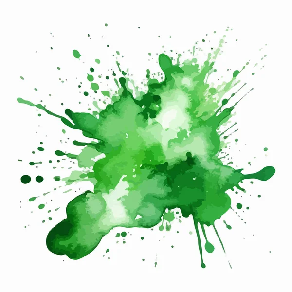 Ilustração Vetorial Respingo Tinta Aquarela Verde Isolado Fundo Branco — Vetor de Stock
