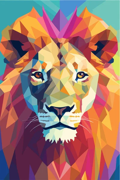 Tête Lion Colorée Style Polygonal Géométrique Illustration Vectorielle — Image vectorielle