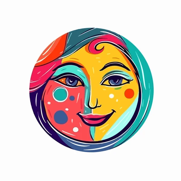 Rosto Abstrato Colorido Uma Mulher Com Uma Moldura Redonda — Vetor de Stock