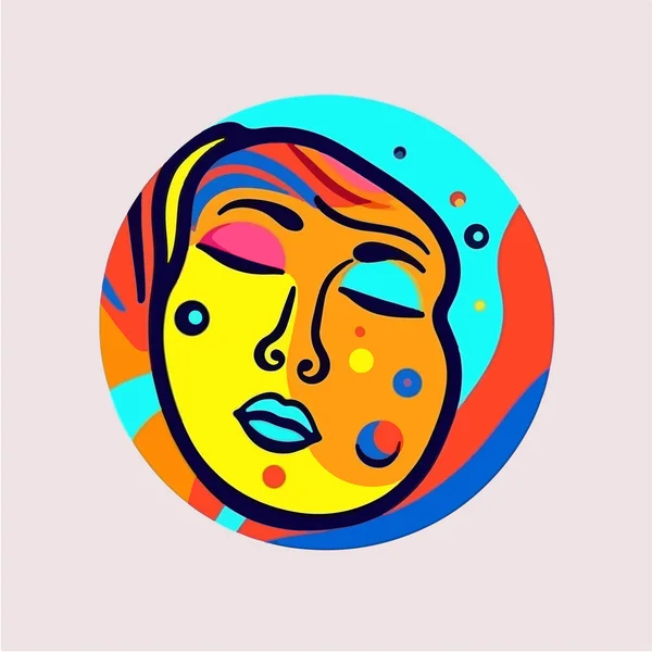 Femme Avec Visage Dans Style Coloré Illustration Art Illustration Vectorielle — Image vectorielle