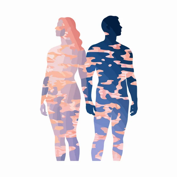 Pareja Camuflaje Militar Hombre Mujer Pie Juntos — Archivo Imágenes Vectoriales