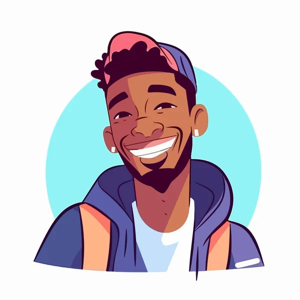Glücklicher Afrikanisch Amerikanischer Mann Lächelnd Positive Emotionen Vektor Illustration Flachen — Stockvektor