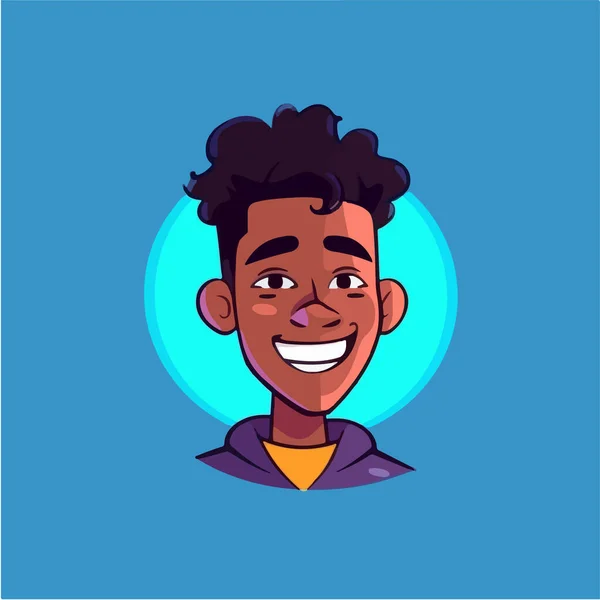 Homme Afro Américain Souriant Dans Shirt Bleu — Image vectorielle