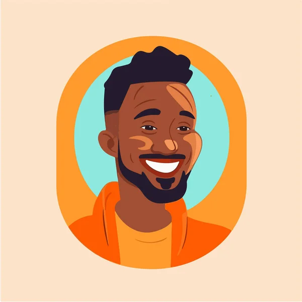 顔の前に髭を生やしたシャツを着たアフリカ人男性 オレンジのアフリカ人男性の肖像画です 平面図のベクトル図 — ストックベクタ