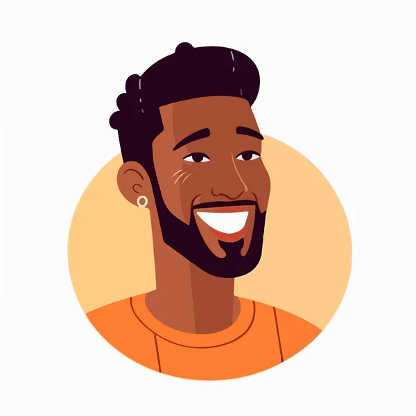 Hombre Afroamericano Sonriendo Cara Feliz Retrato Positivo Personaje Dibujos Animados — Archivo Imágenes Vectoriales