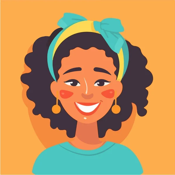 Heureuse Afro Américaine Portrait Personnage Dessin Animé Mignon — Image vectorielle