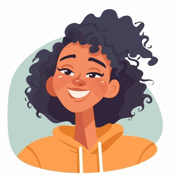 Jeune Femme Noire Aux Cheveux Longs Dans Style Plat Personnage — Image vectorielle