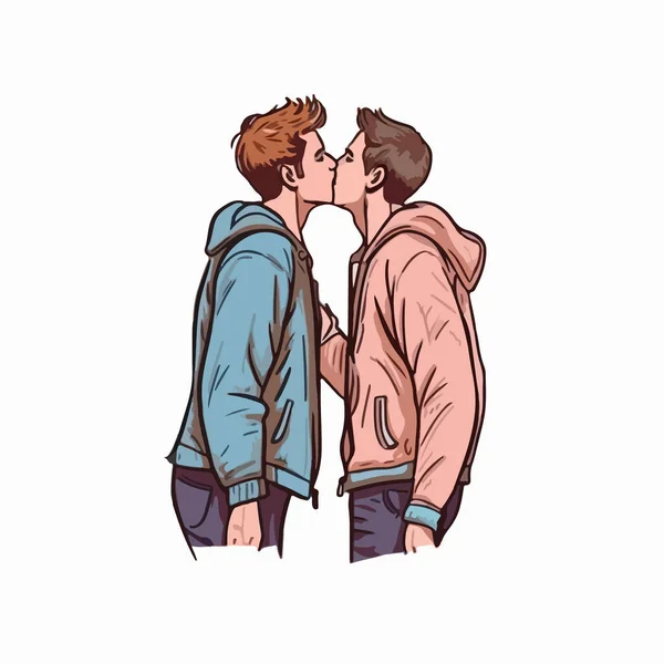Due Uomini Baciare Abbracciare — Vettoriale Stock