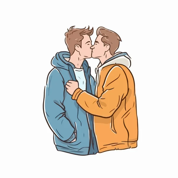Young Men Kissing Love Vector Illustration — Stock Vector