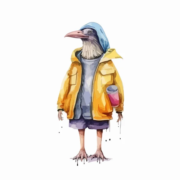 Watercolor Bird Hood — Stock Vector