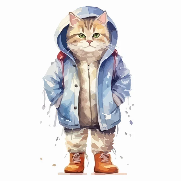 かわいい猫と水彩の服 — ストックベクタ