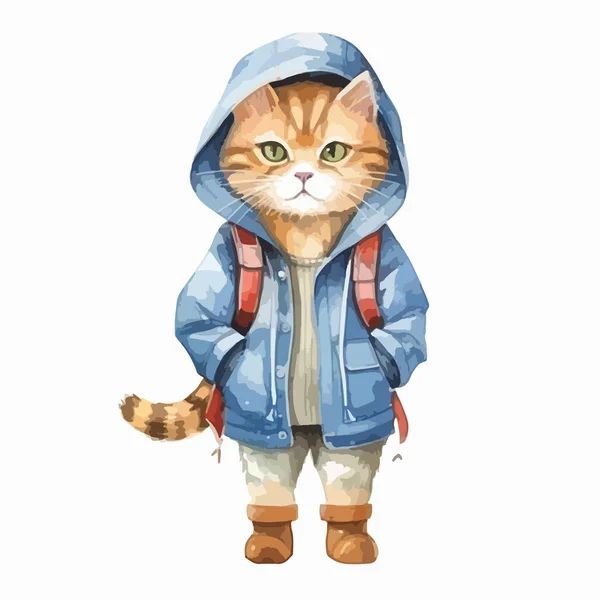 かわいい猫がジャケットとスカーフで ベクターイラスト — ストックベクタ