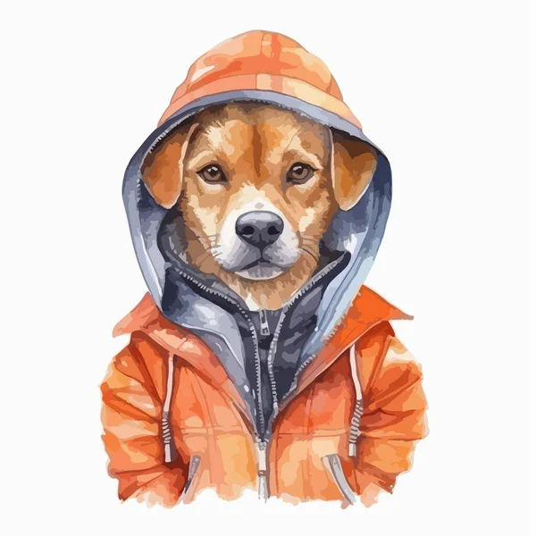 穿着夹克和围巾的狗 矢量图解 水彩画风格的狗 — 图库矢量图片