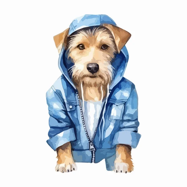 かわいいChihuahua犬の青いレインコートを着て 白い背景に隔離された — ストックベクタ