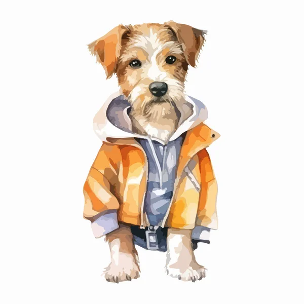 かわいい犬にスカーフの袋 白い背景に描かれた水彩画 ペットのためのファッション服 — ストックベクタ