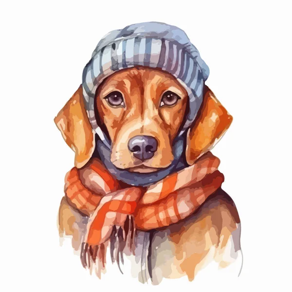 Söt Hund Halsduk Vektor Akvarell Illustration — Stock vektor