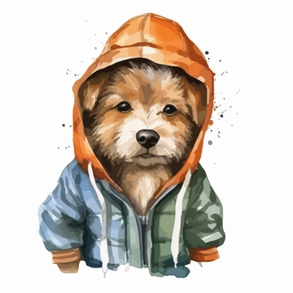 Köpekli Şapkalı Bir Köpek Suluboya Çizimi — Stok Vektör