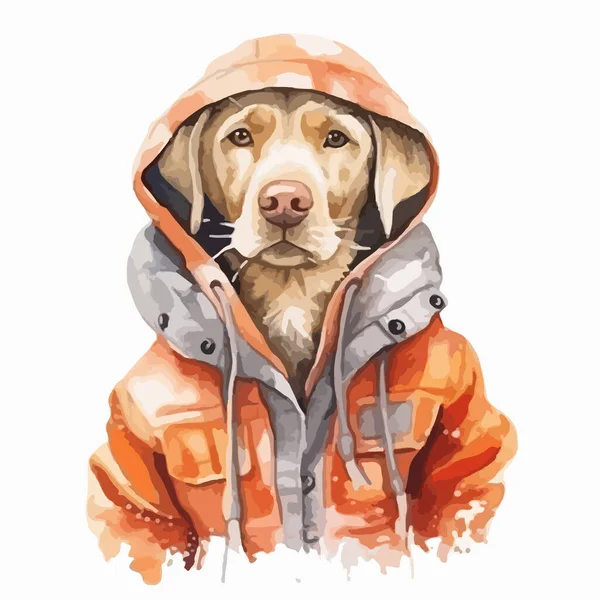 Hund Jacke Und Hut Aquarell Illustration Isoliert Auf Weißem Hintergrund — Stockvektor