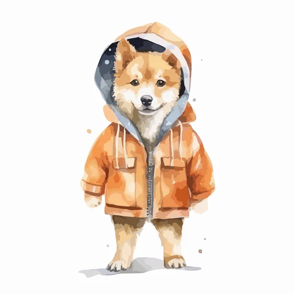 Söt Akvarell Illustration Hund Vinterkläder — Stock vektor