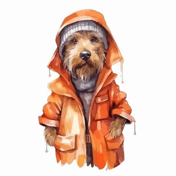Hund Schal Und Jacke Handgezeichnete Illustration — Stockvektor
