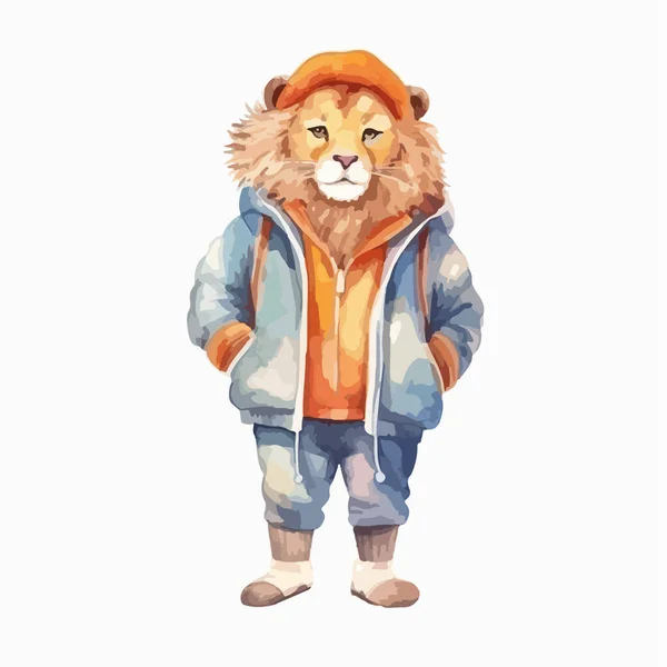 Tigre Animal Uma Roupa Personagem Desenho Animado Animal Aquarela — Vetor de Stock
