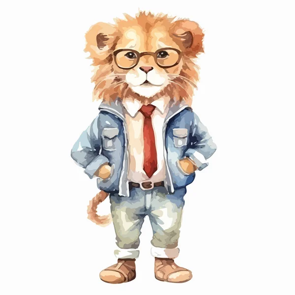 Desenho Animado Leão Bonito Óculos — Vetor de Stock