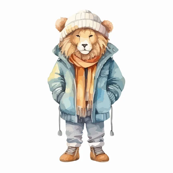 Милий Мультяшний Ведмідь Шарфі Капелюсі Акварельна Ілюстрація Тварина Одягу Одягу — стоковий вектор