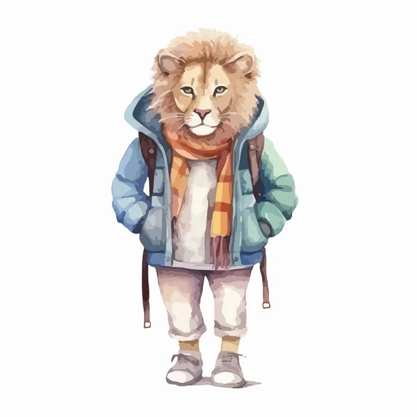 Roztomilé Zvíře Zimě Oblečení Akvarel Ilustrace — Stockový vektor