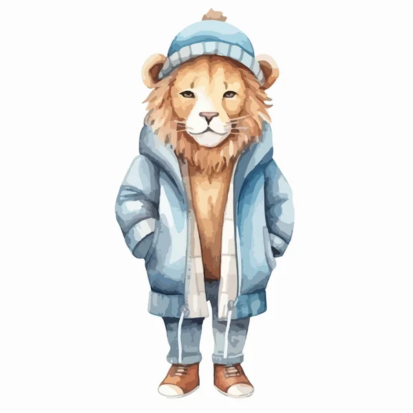 穿着衣服的可爱的卡通狮子 — 图库矢量图片