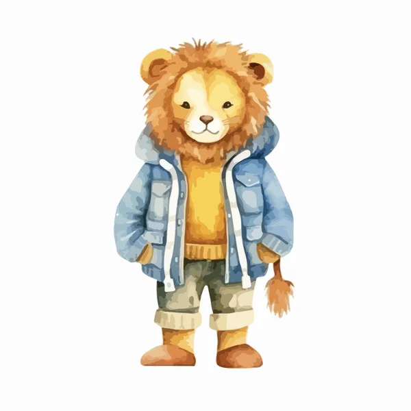 Χαριτωμένο Λιοντάρι Υδατογραφία Απεικόνιση Ζώων Χαρακτήρας Για Παιδιά Βρεφικό Σταθμό — Διανυσματικό Αρχείο