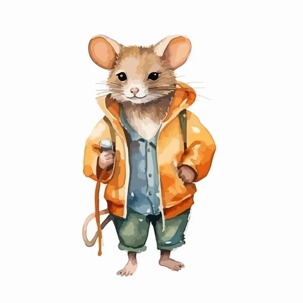 Stock vector cute mouse in the clothes. watercolor illustration 