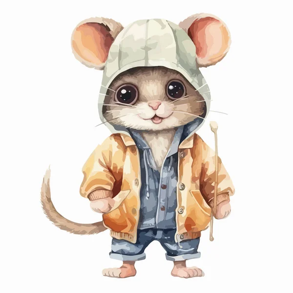 Милая Мышь Шляпе Куртке — стоковый вектор