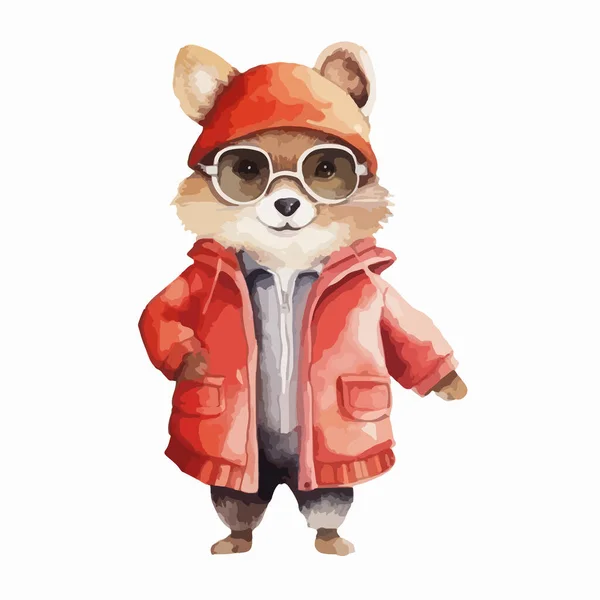 卡通片动物狐狸与夹克和帽子 隔离在白色背景 — 图库矢量图片
