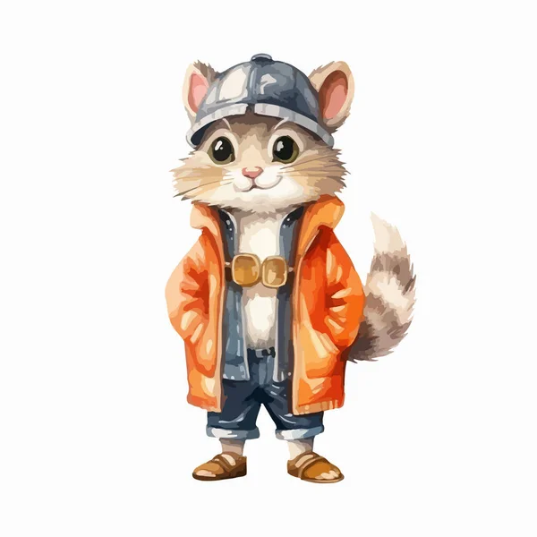 Animal Engraçado Dos Desenhos Animados Esquilo Engraçado Roupas Chapéu Personagem — Vetor de Stock