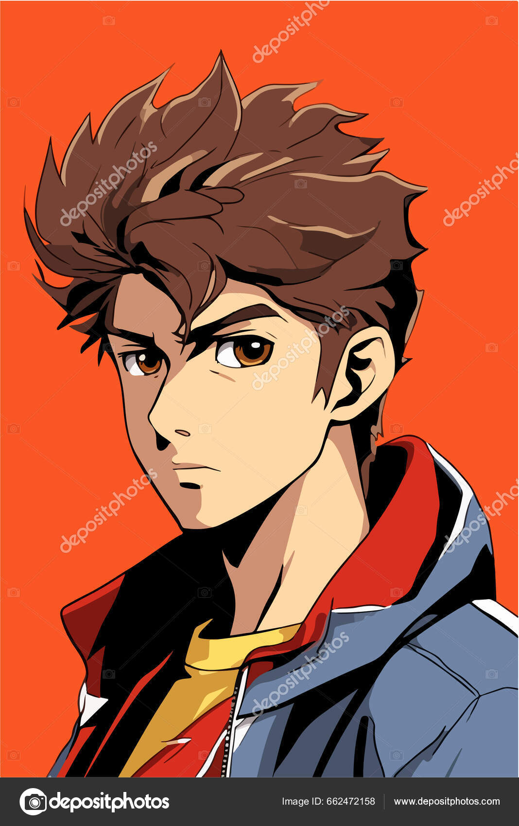 Desenho de ilustração vetorial de personagem de estilo anime jovem manga  anime boy