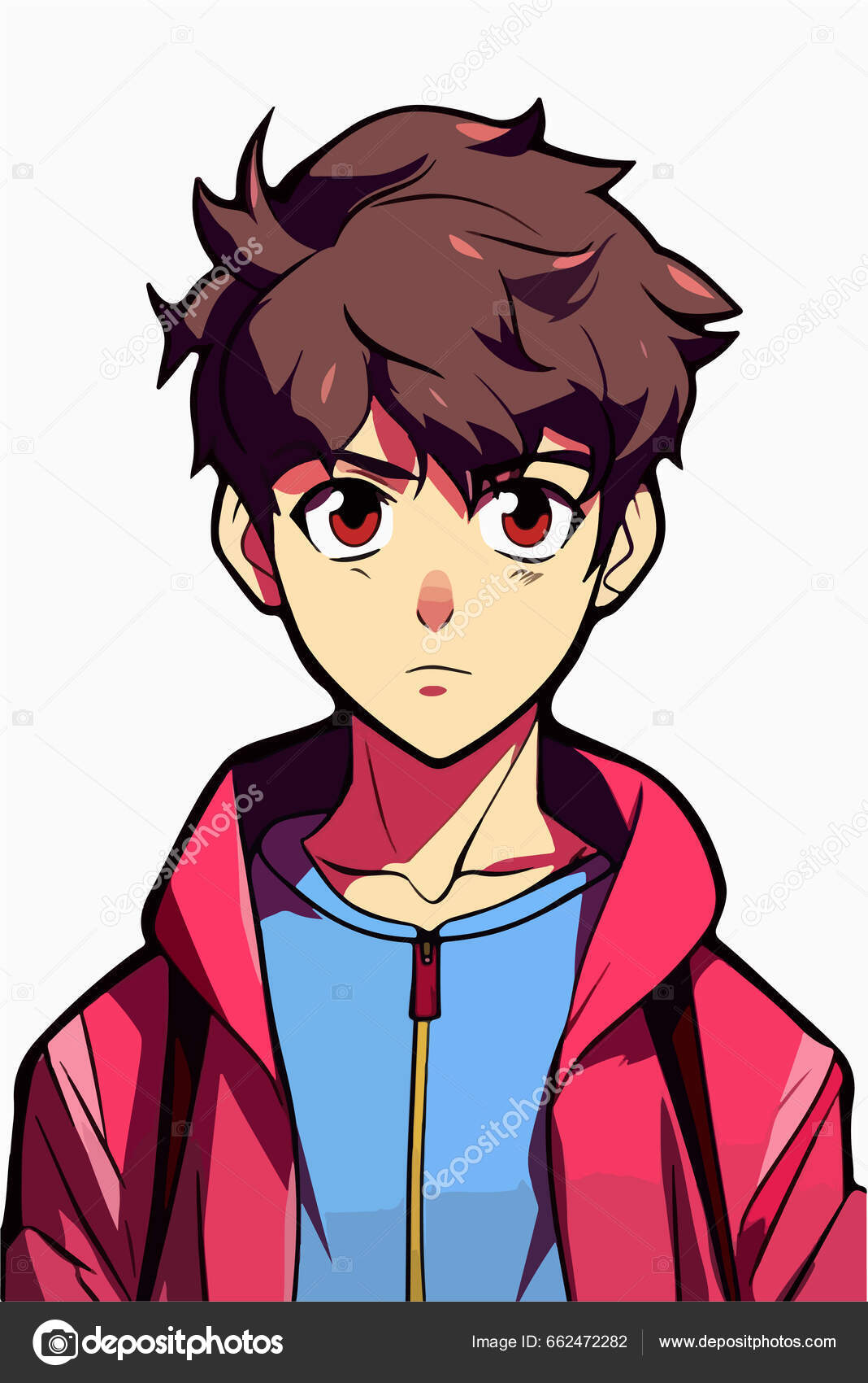 Jovem Homem Anime Estilo Personagem Vetor Ilustração Design Manga