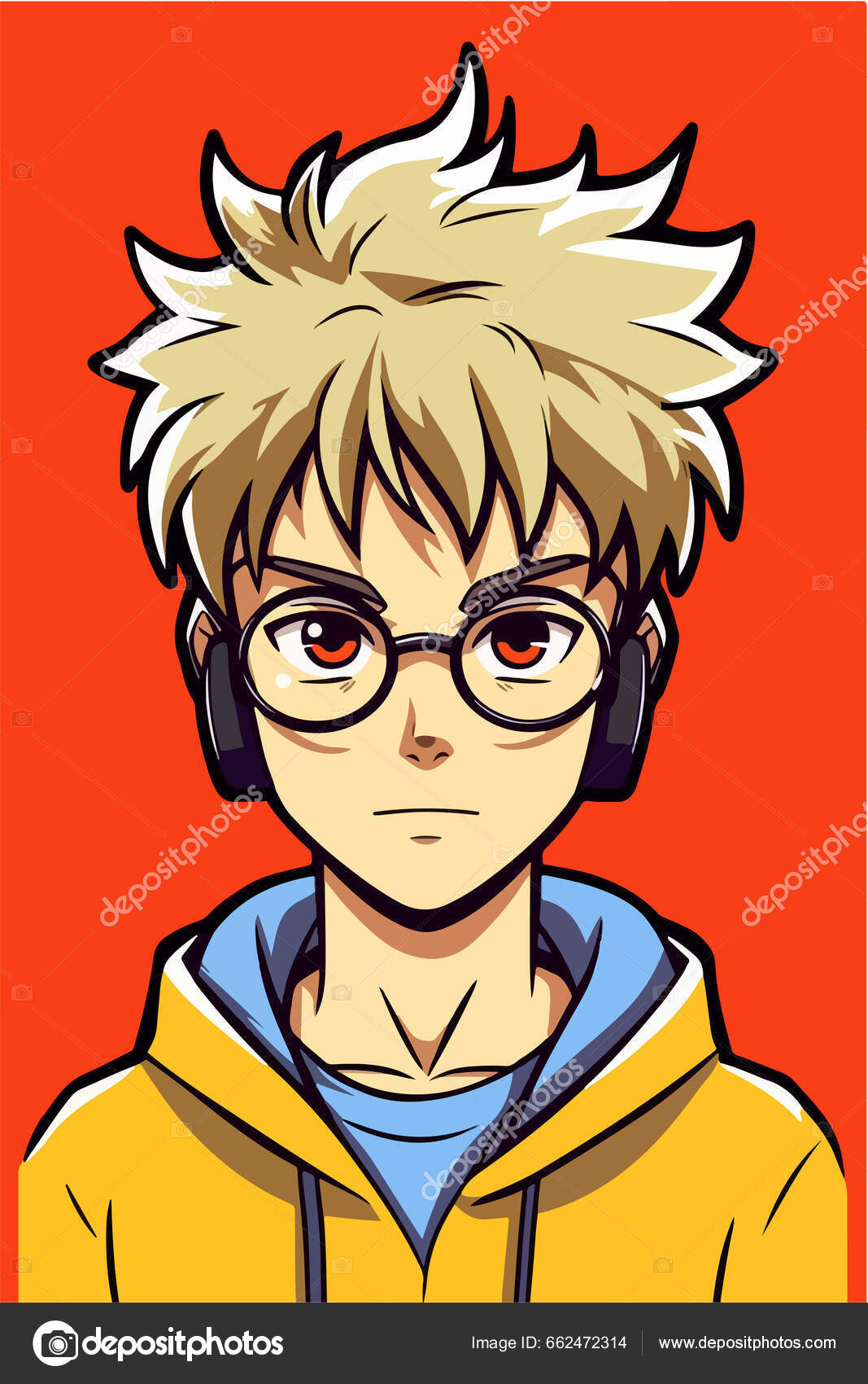 Jovem Homem Anime Estilo Personagem Vetor Ilustração Design Manga